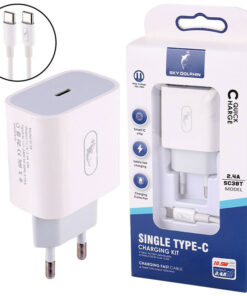 شارژر دیواری فست شارژ Sky Dolphin SC38T 2.4A 10.5W Type-C + کابل تبدیل تایپ سی