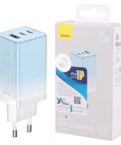 شارژر دیواری فست شارژ Baseus CCGP050101 3Port GaN3 Pro 3.25A 65W + کابل تبدیل تایپ سی