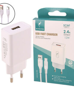 شارژر دیواری فست شارژ Sky Dolphin SC36T 2.4A 12W + کابل تایپ سی