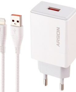 شارژر دیواری فست شارژ Arson AN-W3A QC3.0 3A 15W + کابل آیفونی