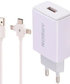 شارژر دیواری فست شارژ Arson AN-W3B QC3.0 PD 3A 18W + کابل 3 سر