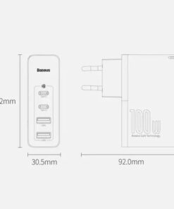 شارژر دیواری فست شارژ Baseus Gan2 Pro CCGAN2P-L0 4Port 5A QC3.0 PD 100W + کابل تبدیل تایپ سی