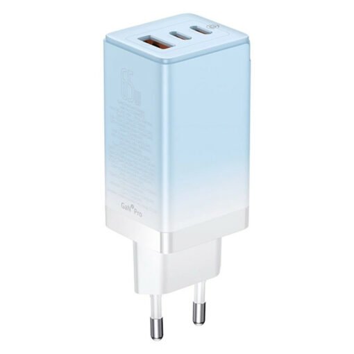 شارژر دیواری فست شارژ Baseus CCGP050101 3Port GaN3 Pro 3.25A 65W + کابل تبدیل تایپ سی