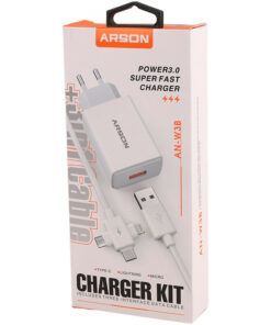 شارژر دیواری فست شارژ Arson AN-W3B QC3.0 PD 3A 18W + کابل 3 سر