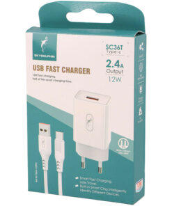 شارژر دیواری فست شارژ Sky Dolphin SC36T 2.4A 12W + کابل تایپ سی