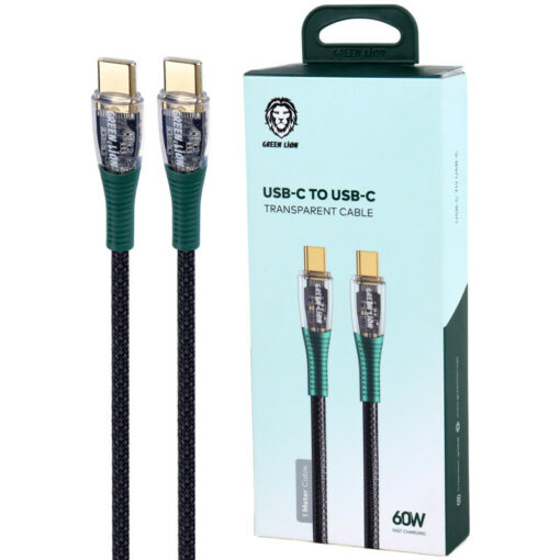 کابل تبدیل فست شارژ Green Lion Transparent Type-C To Type-C 3A 60W 1m