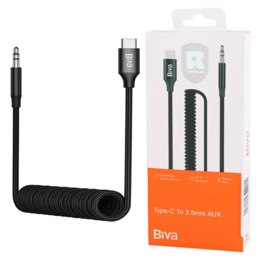کابل تبدیل فنری Biva AUX-09T Type-C To AUX 1m