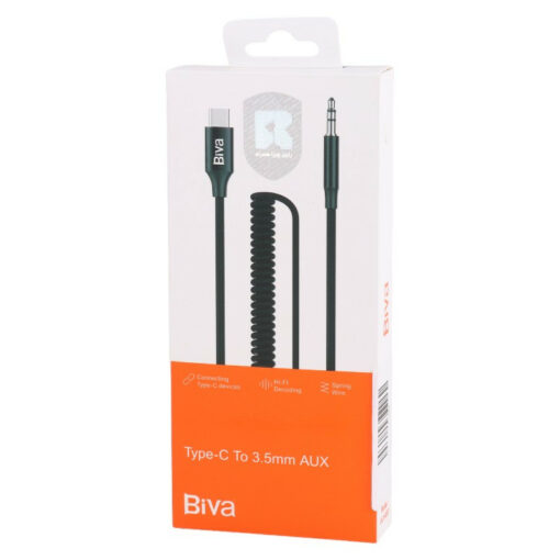 کابل تبدیل فنری Biva AUX-09T Type-C To AUX 1m