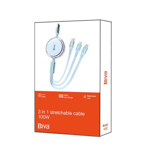 کابل 3 سر فست شارژ Biva C-22 5A 100W 1.1m