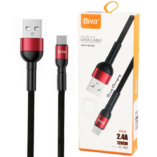 کابل میکرو یو اس بی فست شارژ Biva C-15V 2.4A 1.2m