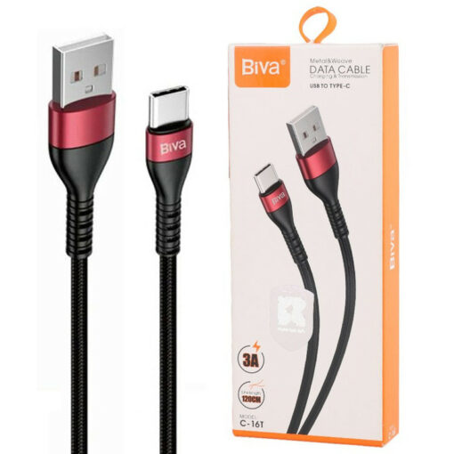 کابل تایپ سی فست شارژ Biva C-16T 3A 1.2m
